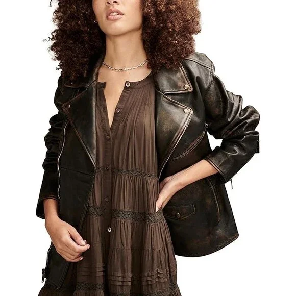 Lucky Brand Everyday Swing Mini Dress Women's S Raven Pleated Split Neck RED1015 - Picture 7 of 8